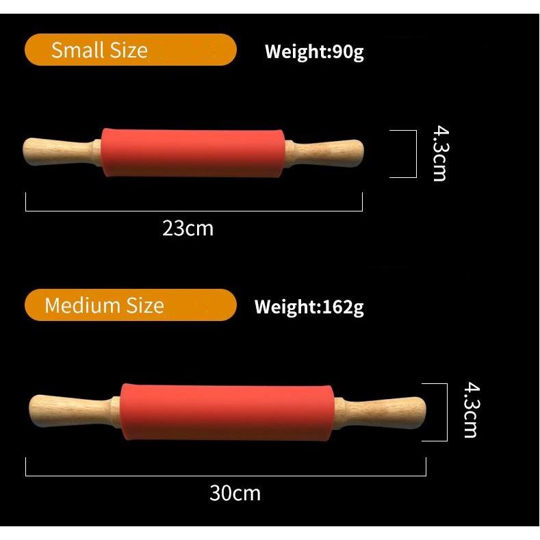 Cây lăn bột silicon tay gỗ để làm bánh 30cm