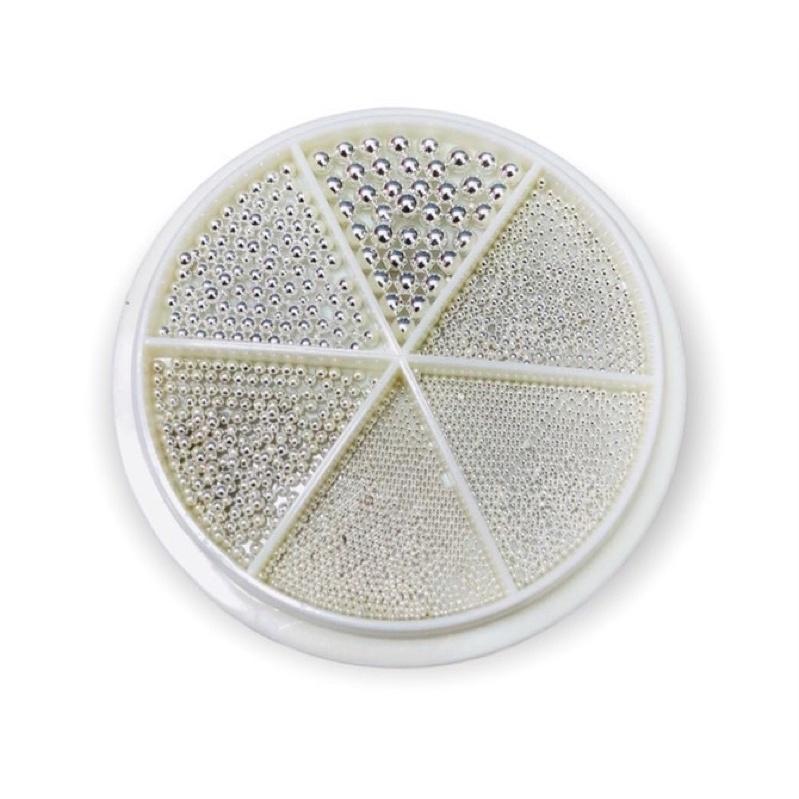 Bi khay tròn mix size - phụ kiện nail  Set Bi Trang Trí Móng Kim Loại Khay Tròn 6 ngăn Mix Size