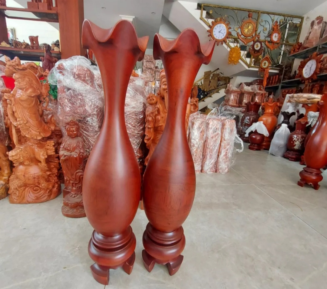 Lục bình gỗ phong thuỷ - Cặp Lục bình gỗ lim nguyên khối siêu đẹp cao40- 50cm siêu chất