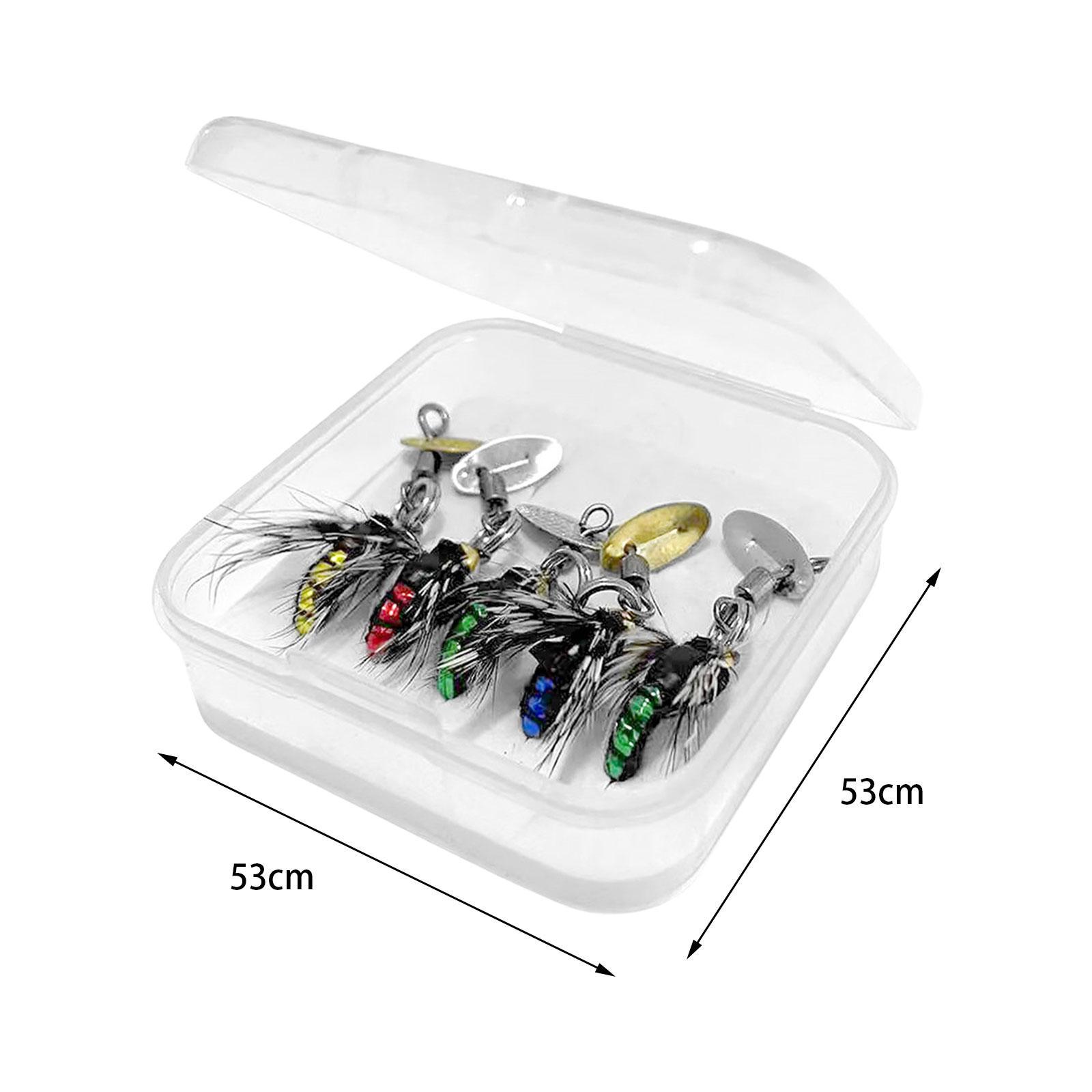 5Pcs Fly Fishing Lures, Fly , Fishing Tackle, Feathers with Fly Fishing Box, Sequins Fishhook Artificial Baits for Lakes Bass Fishing