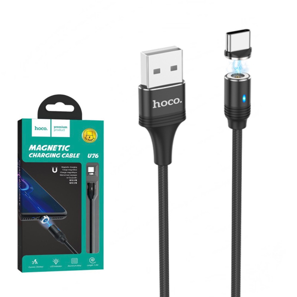 Cáp sạc nhanh nam châm 2.4a Hoco u76 - dây sạc từ tính dùng cho micro usb typec lightling - hàng chính hãng