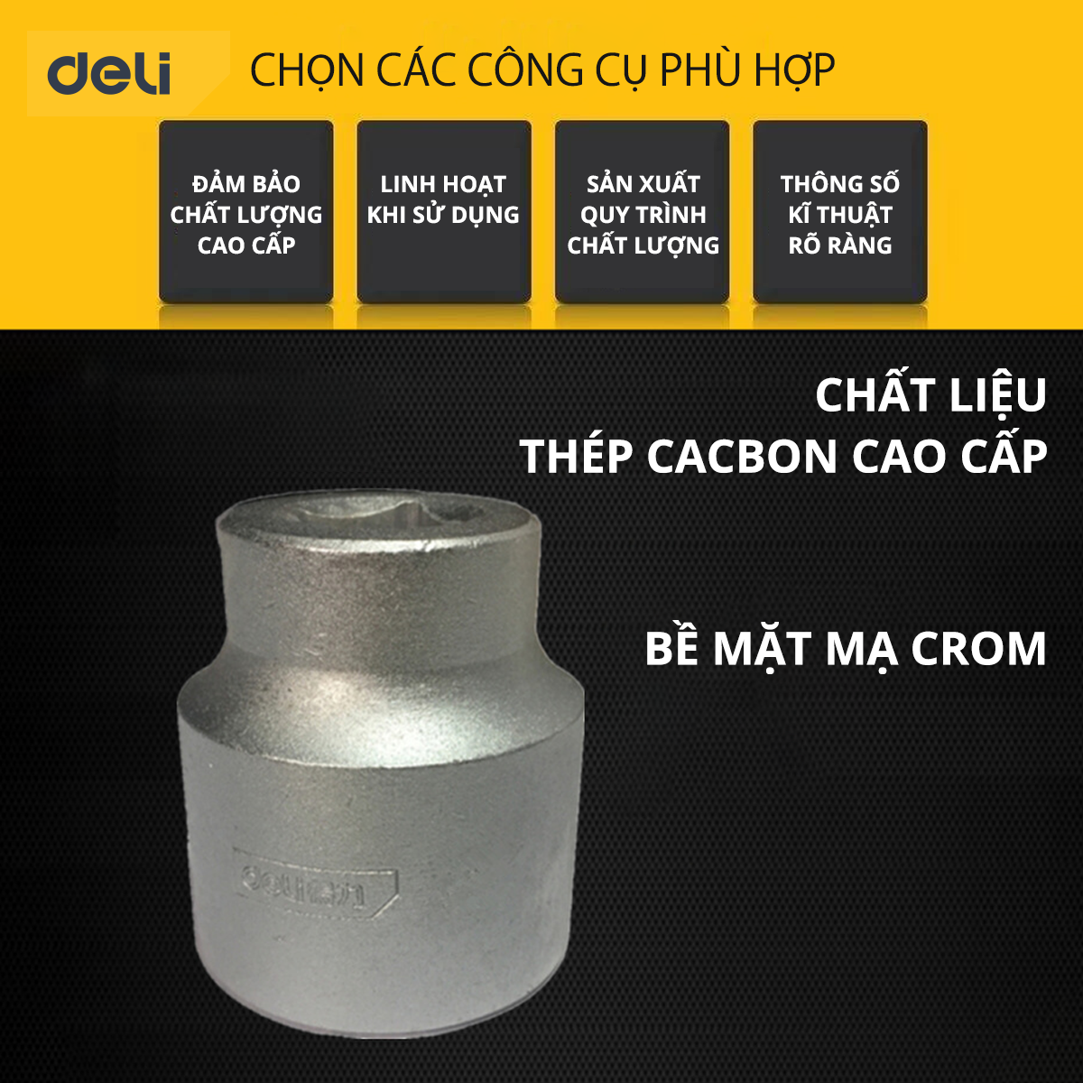 Đầu Tuýp Đầu Khẩu Lục Giác Deli - Chất Liệu Thép CR-V Cao Cấp - Đa Dạng Kích Thước Sử Dụng Cho Nhiều Mục Đích - DL4546