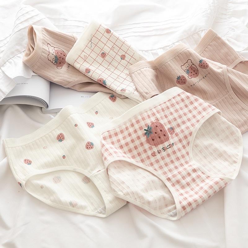 Quần Lót Nữ Cotton Siêu Thoáng Nâng Mông Dâu Tây Thỏ Hồng Siêu Kute QL11