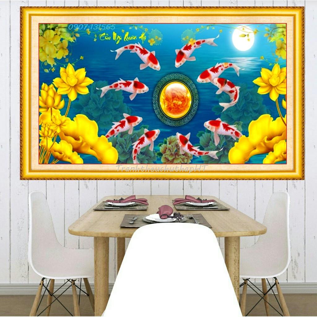 Tranh đính đá Cửu ngư quần hội LV452 - tự đính