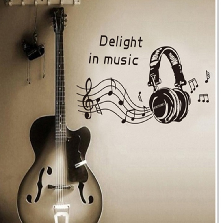 Decal dán tường âm nhạc Delight in music trang trí phòng sang trọng