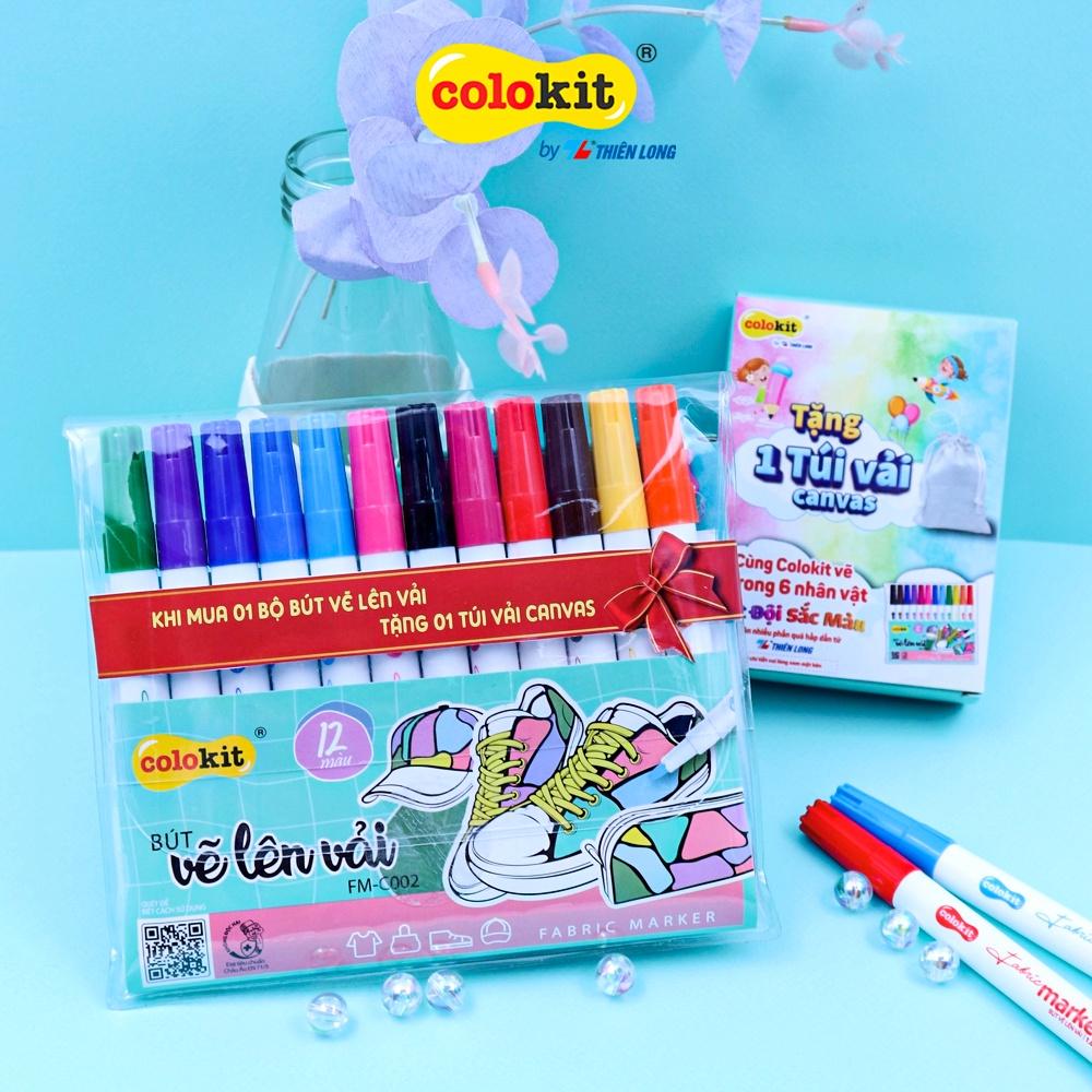 Mua Bút Vẽ Lên Vải 12 Màu Fabric Marker Thiên Long Colokit Fm-C002 - Tặng  Kèm Túi Vải Canvas | Tiki