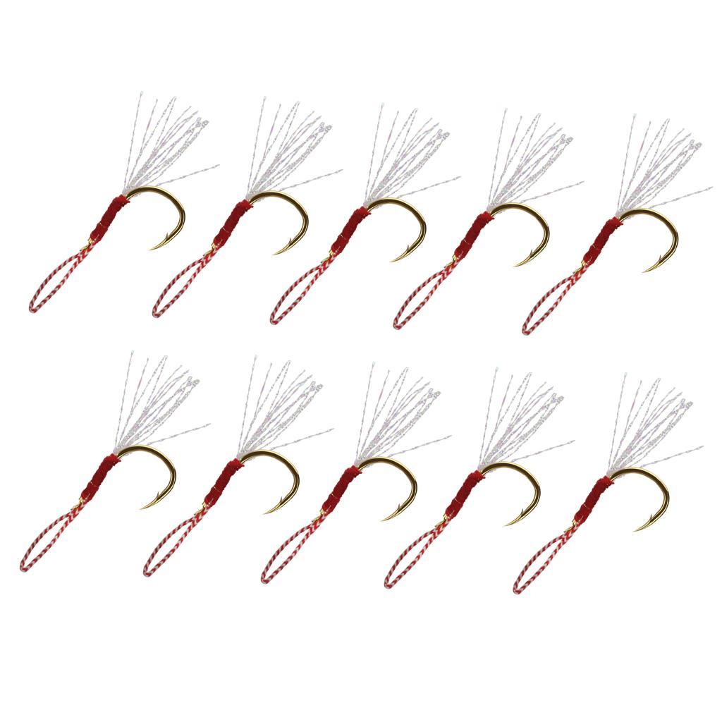 10pcs Fishing Assist  Hook Live Baits Hooks with Braid Lines Gold 12