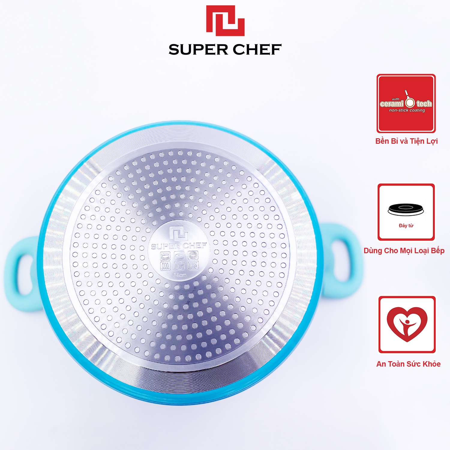 Nồi Chống Dính Ceramic Đáy Từ Cao Cấp Chef Blue Thiết Kế Mới, An Toàn Sức Khỏe, Siêu Bền Bỉ Không Bong Tróc, Hạn Chế Trầy Xước