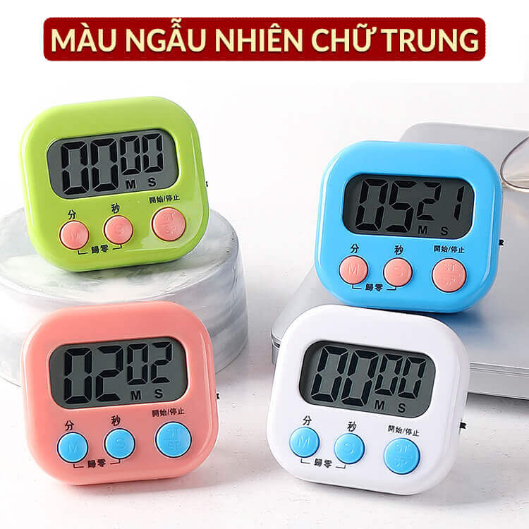 Đồng Hồ Bấm Giờ Đếm Ngược 99' Hẹn Giờ Nấu Ăn Học Tập Hút Nam Châm 4 Màu TẶNG 2 PIN