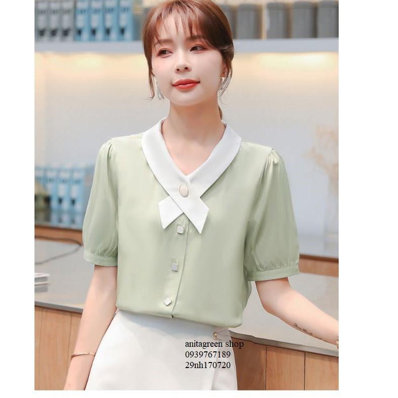 nh170720-SƠ MI NỮ PHỐI BÂU TAY NGẮN