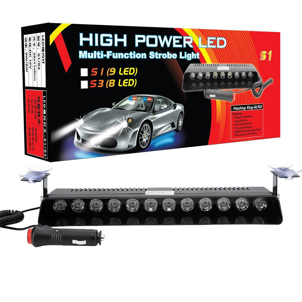 Đèn chớp xanh đỏ, gắn kính lái cho xe cảnh sát, xe ưu tiên, cảnh báo khẩn cấp S12 12 Led 12V - FLASHING KING