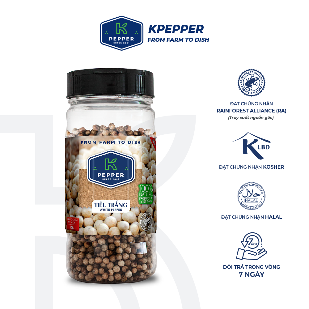 Tiêu Trắng Hạt K Pepper (125g / Hũ)