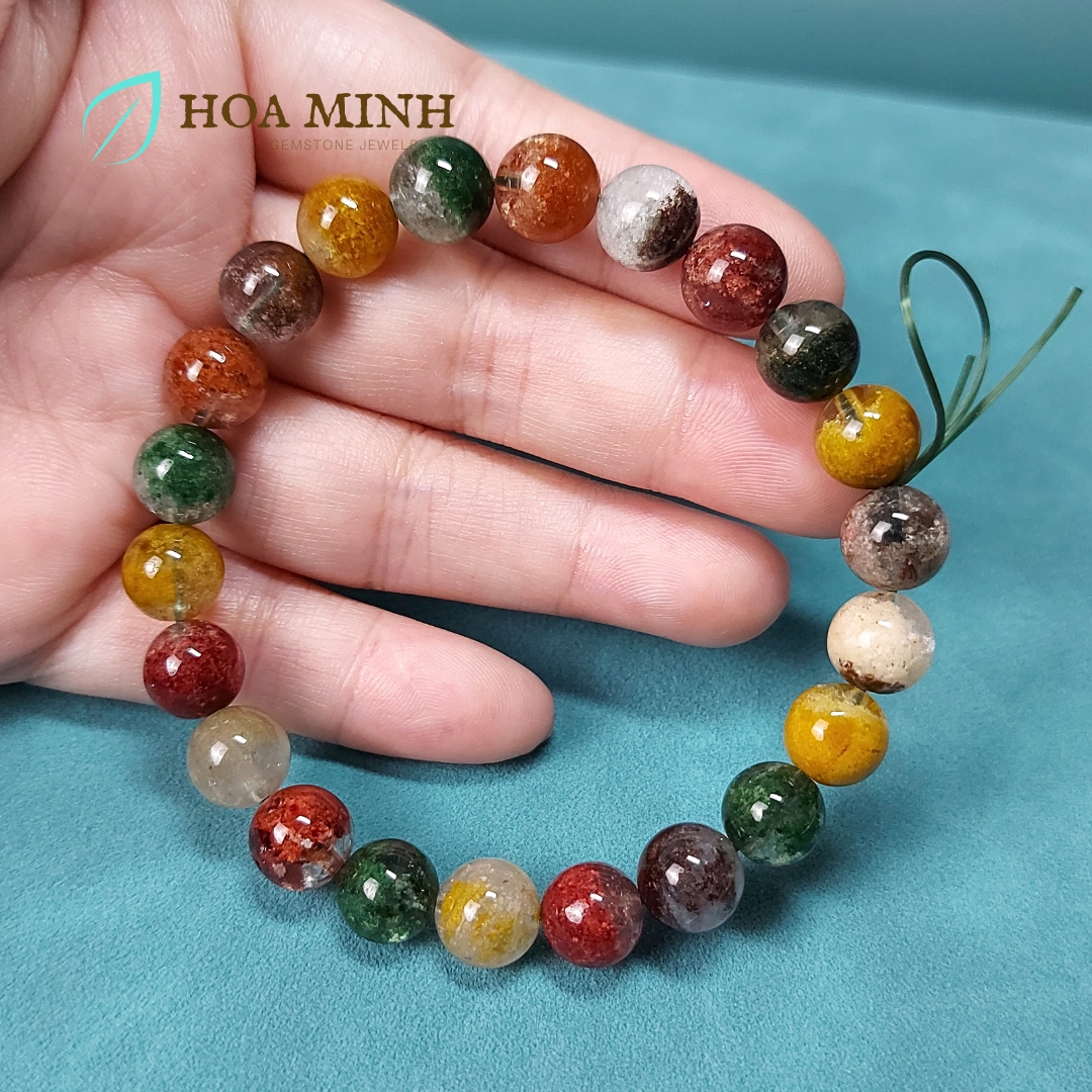 Vòng tay đá Thạch Anh Ưu Linh đa sắc size hạt 9 li VIP phong thủy may mắn không kén mệnh