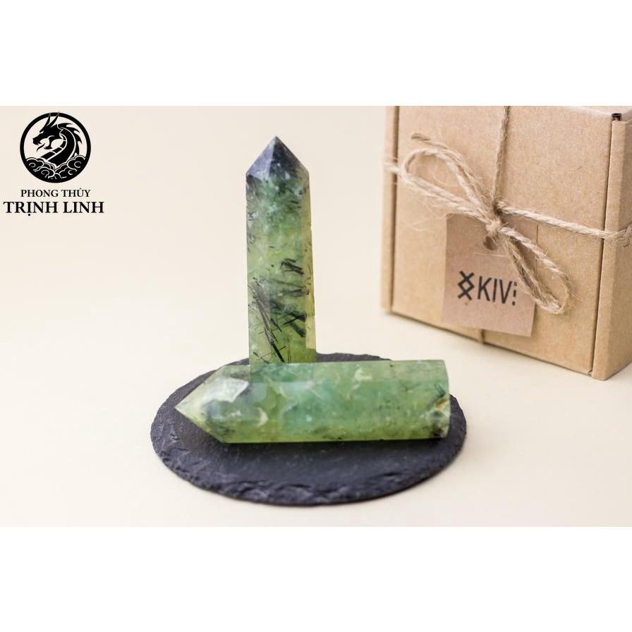 Trụ đá thanh tẩy Prehnite dùng trong Tarot, reiki, thiền định,yoga cân bằng, phong thủy (KHÔNG KÈM ĐẾ)