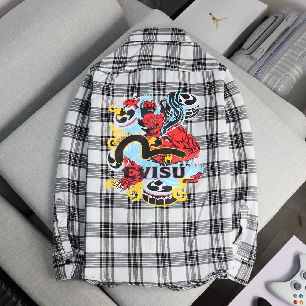 ÁO SƠ MI NAM CARO TAY DÀI LOGO THÊU EVISU DARUMA HOTTREND THỜITRANG NAM 1986