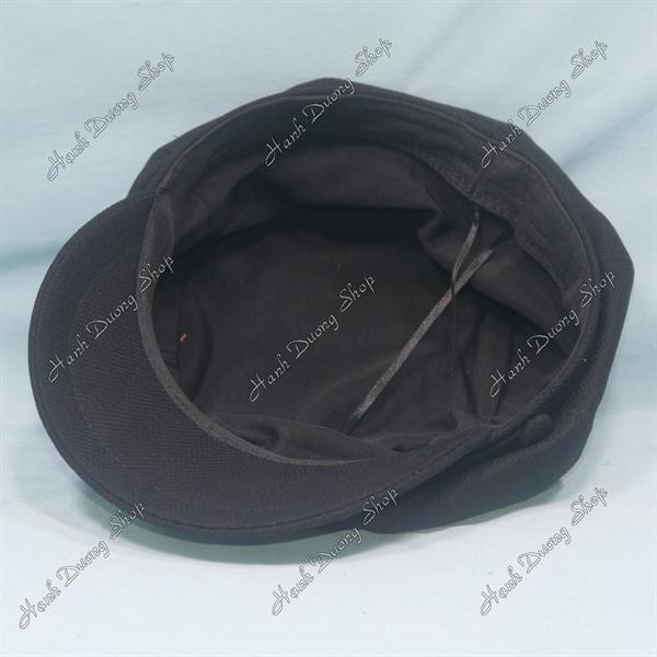 Nón mỏ vịt nữ trơn không thêu, nón beret nữ hàng quảng châu phong cách cổ điển, nón nồi nữ, nón bí ngô, nón beret họa sĩ hàng quảng châu vòng đầu 57-58cm có 2 dây rút giảm size đầu - Đen