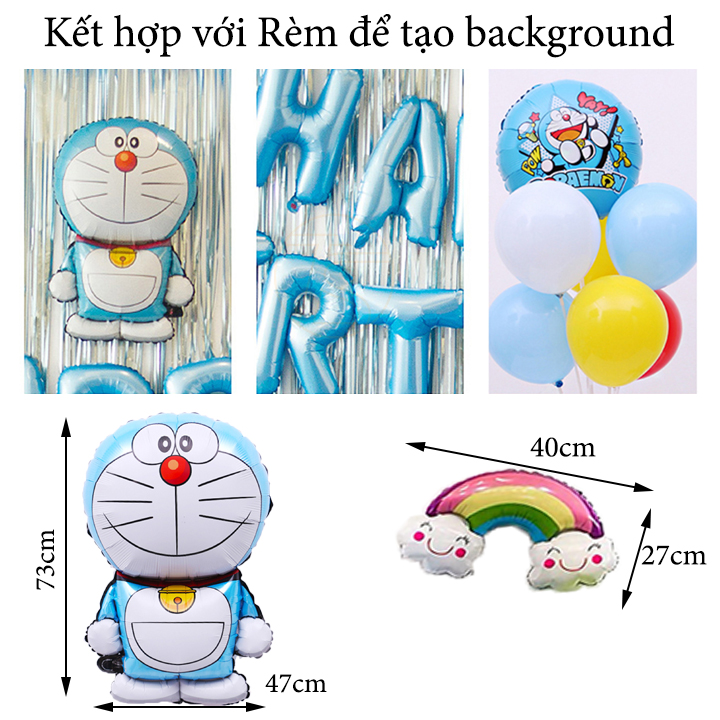 Bong bóng Happy Birthday trang trí sinh nhật thôi nôi mẫu doraemon cho các bé - Phụ kiện tiệc tùng cho bé trai bé gái