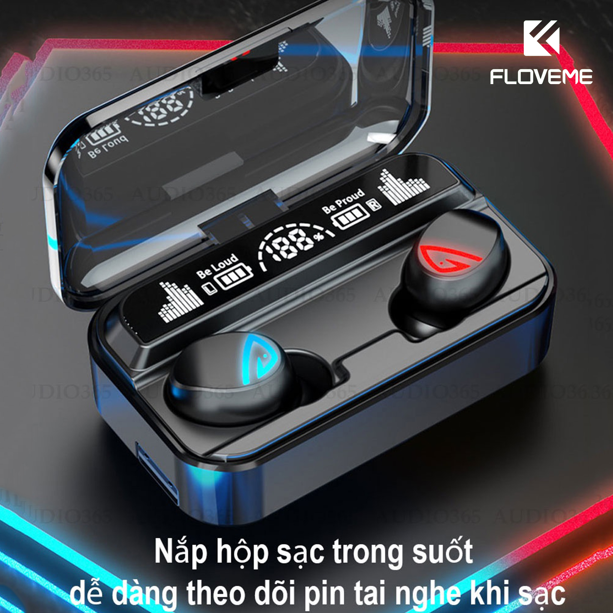 Tai nghe kiêm sạc dự phòng 2200mAh S10 Pro cao cấp FLOVEME  - Công nghệ bluetooth 5.2 - Chống nước tiêu chuẩn IPX7 - Cảm ứng vân tay - Hỗ trợ đàm thoại - Hàng chính hãng