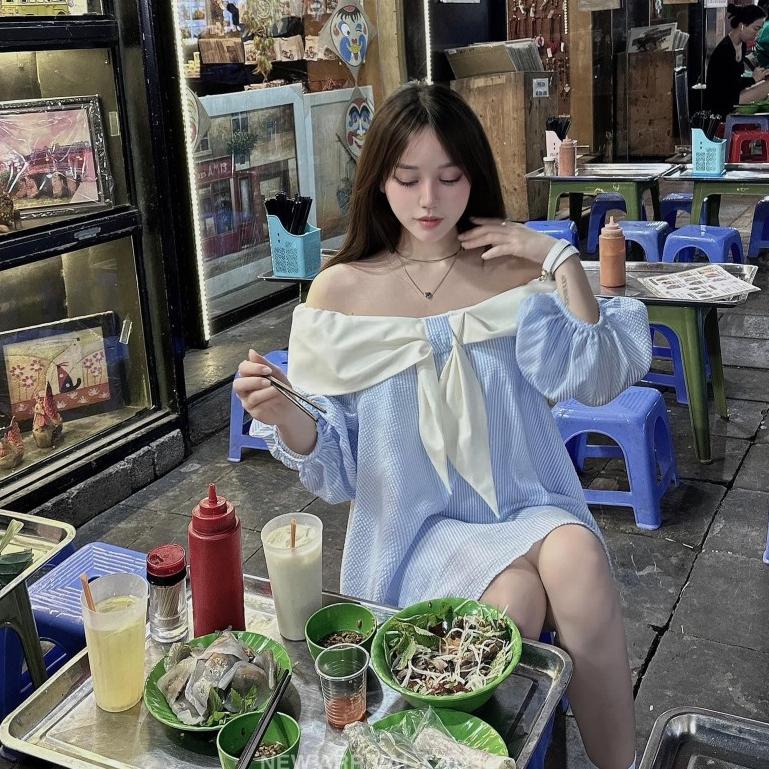 Đầm tiểu thư,Đầm babydoll, áo tay bồng siêu bánh bèo có nơ trước ngực Trendy Clothing