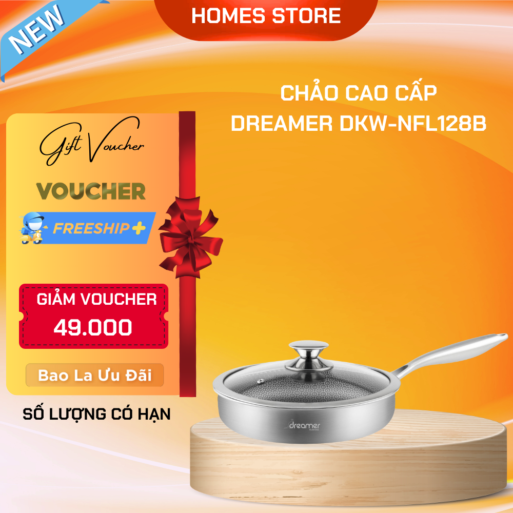 Chảo Chống Dính Đáy Từ DREAMER DKW-NFL128B Đường Kính 28 Cm Dày 0.35 Cm Cao Cấp Thương Hiệu Úc Tiêu Chuẩn Châu Âu - Hàng Chính Hãng