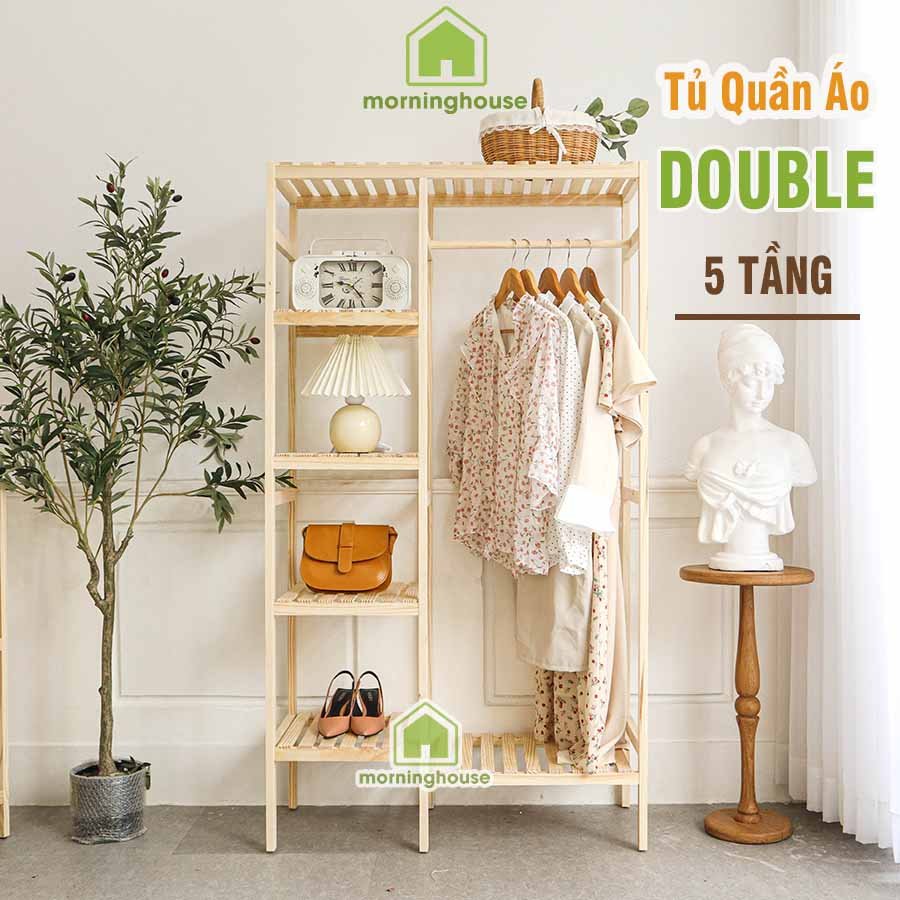 TỦ TREO QUẦN ÁO GỖ THÔNG DOUBLE HANGER Dài 85 x Cao 150 x Rộng 35cm