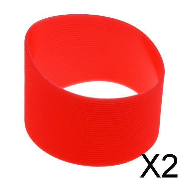 2xOutdoor Silicone Round Non-slip Water Bottle Mug Cup Sleeve Cover red