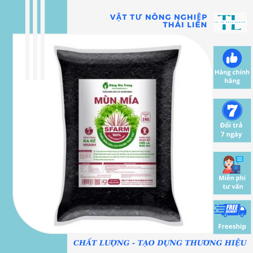 Phân hữu cơ mùn mía Sfarm ủ vi sinh, phân bón thuần thực vật 100% mía đường giúp cây trồng dễ ra hoa, đậu quả - Túi 2kg