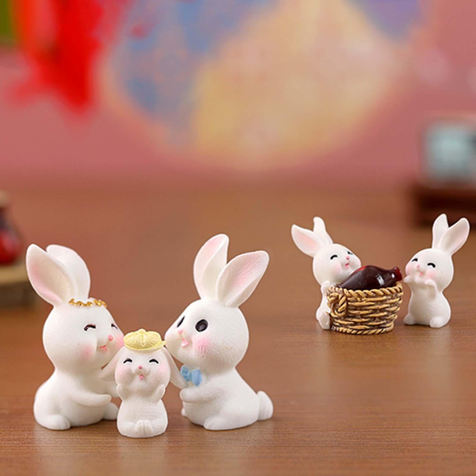 8 Pieces Miniature Rabbit Figures Art Sculpture for Office Bedroom Decor