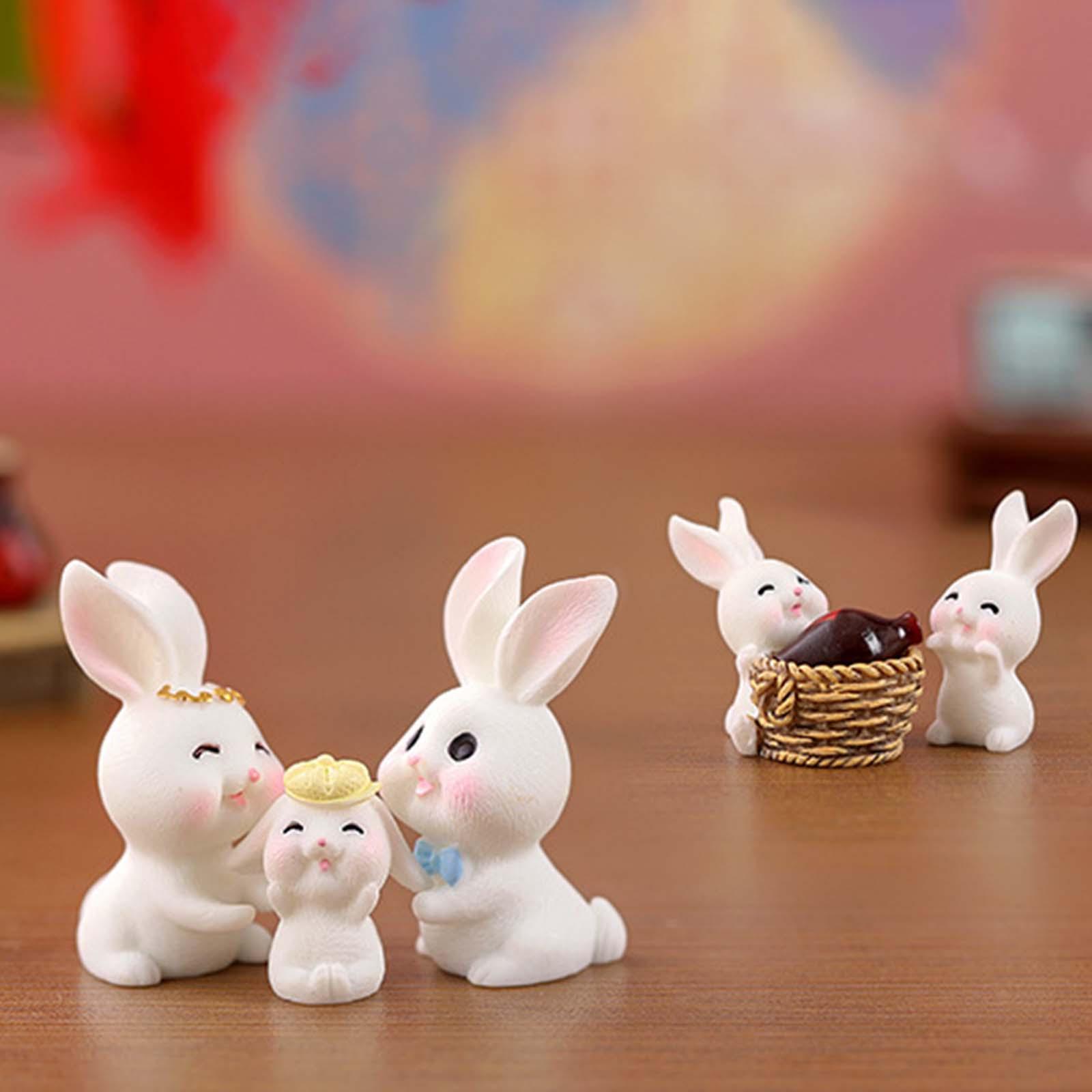 8x Cute Miniature Bunny Figurines Art Sculpture Resin Crafts Animal Figures Collection for Cabinet Living Room Home Decoration Ornament