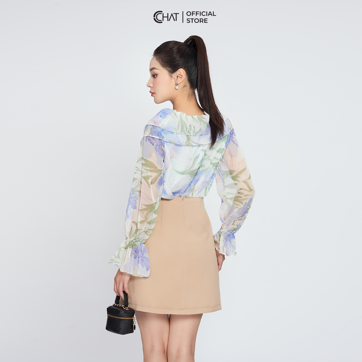 Chân Váy Dáng Ngắn Chữ A Cuốn Hoa Chất Tuytsi Cao Cấp 13CNS2006AT