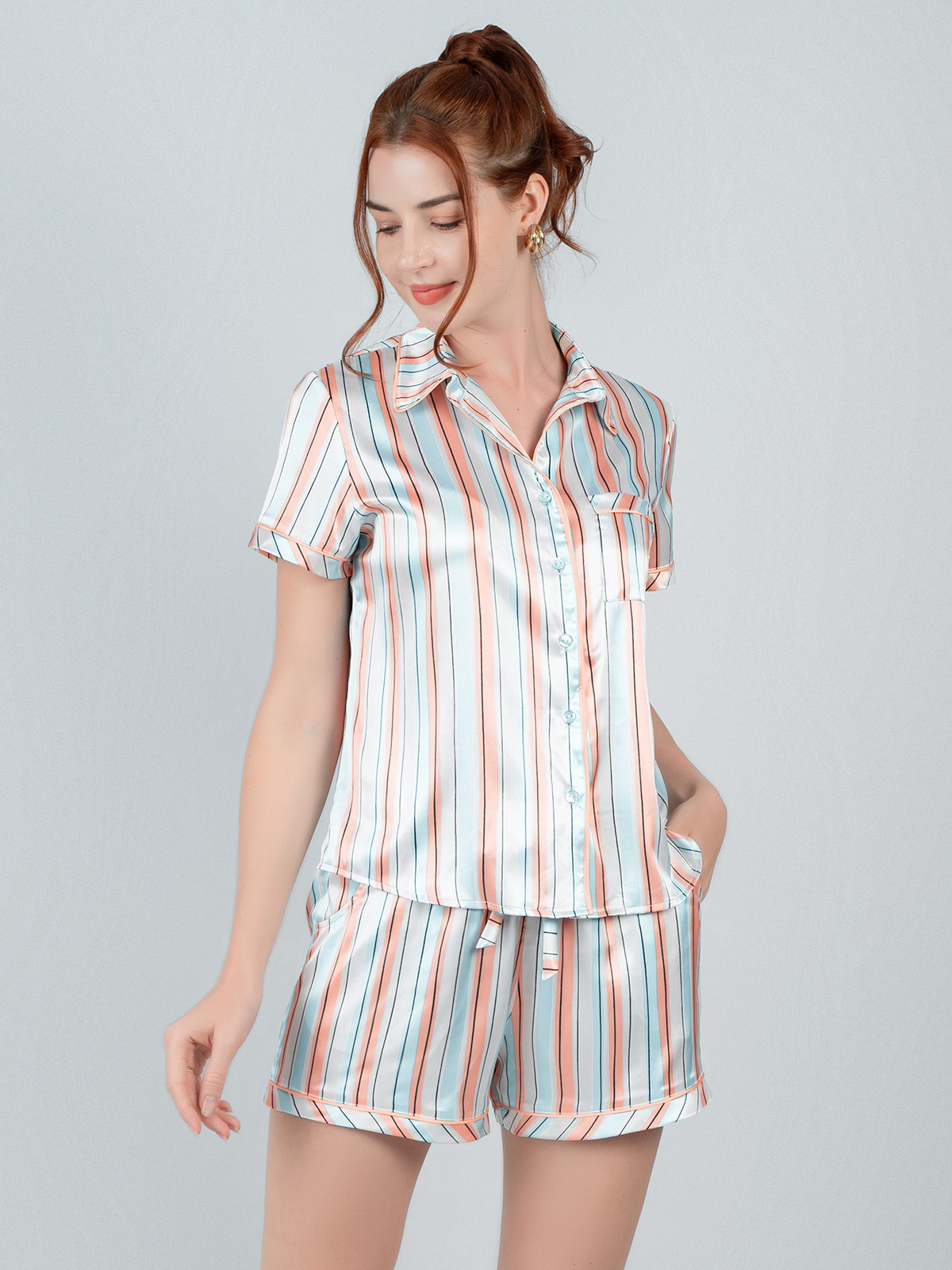 Bộ Pijama ngắn nữ Vera Satin in full tay ngắn - V0474