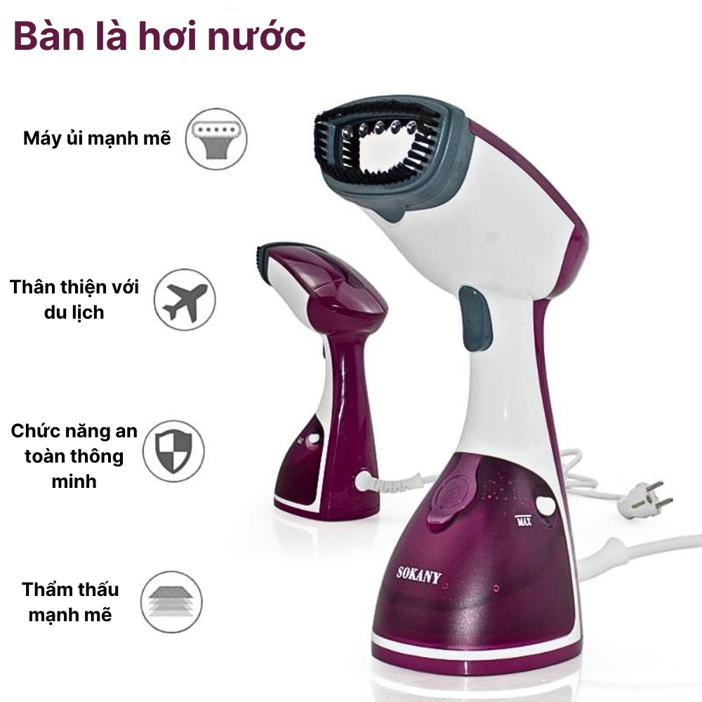 Bàn Là Hơi Nước Cầm Tay SOKANY 1200W đứng AJ-2205, Là Phẳng, Khử Mùi, Diệt Vi Khuẩn, Là Được Mọi Chất Vải - HÀNG CHÍNH HÃNG - DELIYA