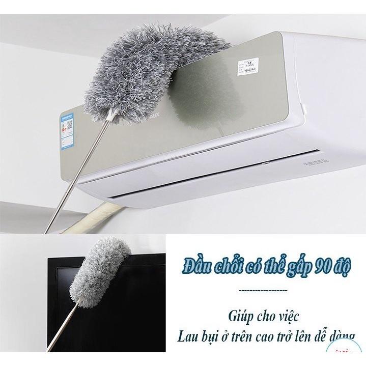 Cây chổi lông quét lau bụi mạng nhện trần nhà đa năng cán dài inox rút gọn gập được 90 độ thông minh