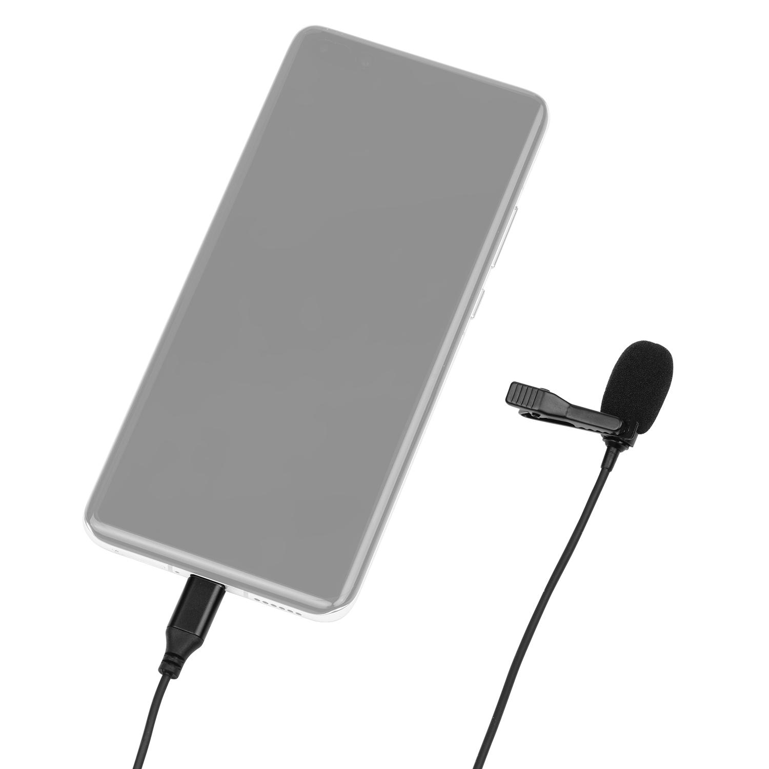 Bộ ngưng tụ đa hướng Micrô Lavalier với kính chắn gió bằng bọt Cáp 3m Tương thích với Máy tính bảng điện thoại thông minh Type-C
