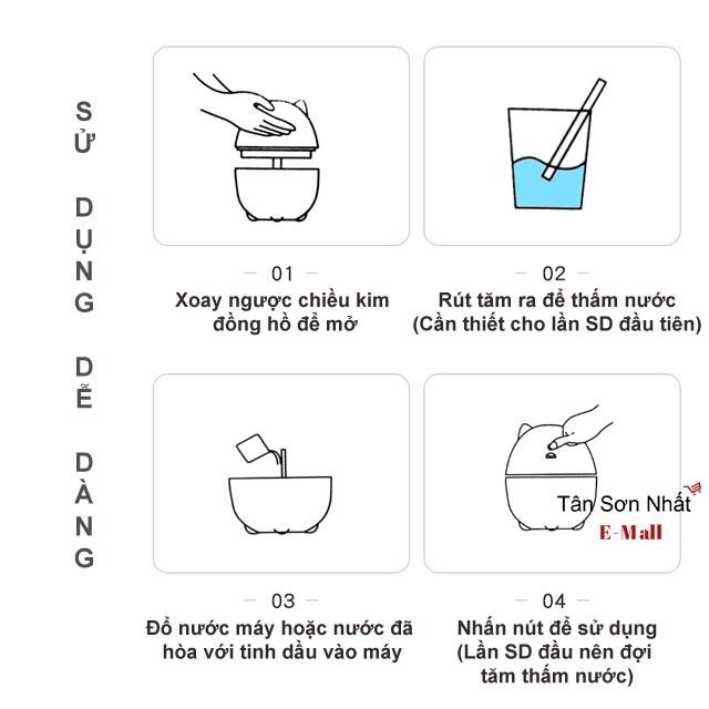 Máy Tạo Ẩm Không Khí Xông Tinh Dầu Hình Mèo Dễ Thương, Sử Dụng Đầu Sạc USB, Dung Tích 300ml có đèn nhiều màu