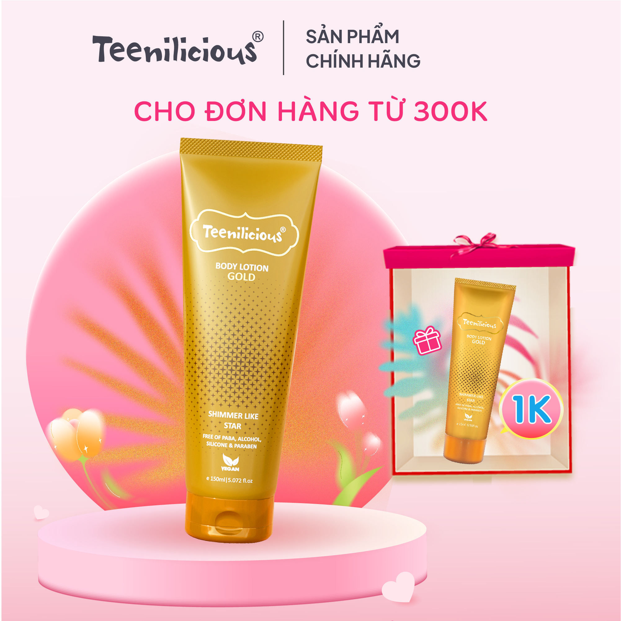 Sữa Dưỡng Thể Lấp Lánh Teenilicious Body Lotion Gold Ánh Nhũ Lấp Lánh, Dưỡng Ẩm Sáng Mịn Da 150ml