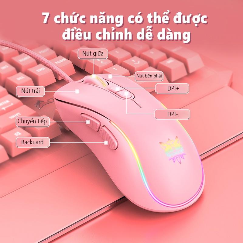 Chuột chơi game có dây ONIKUMA CW907 màu hồng với đèn RGB [Hàng chính hãng]