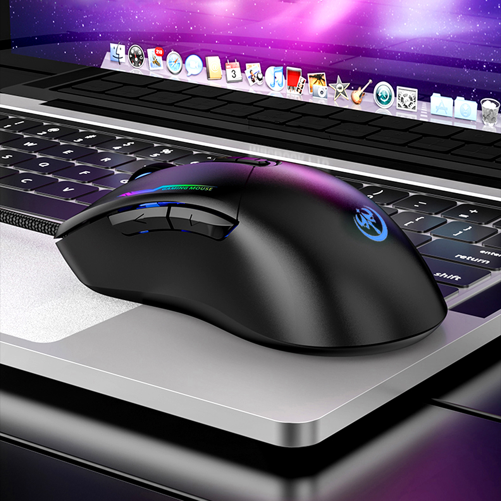 Chuột Chơi Game Có Dây 3200DPI 4 Mức DPI Có Thể Điều Chỉnh 7 Nút Nhấn, Màu Đen Sáng
