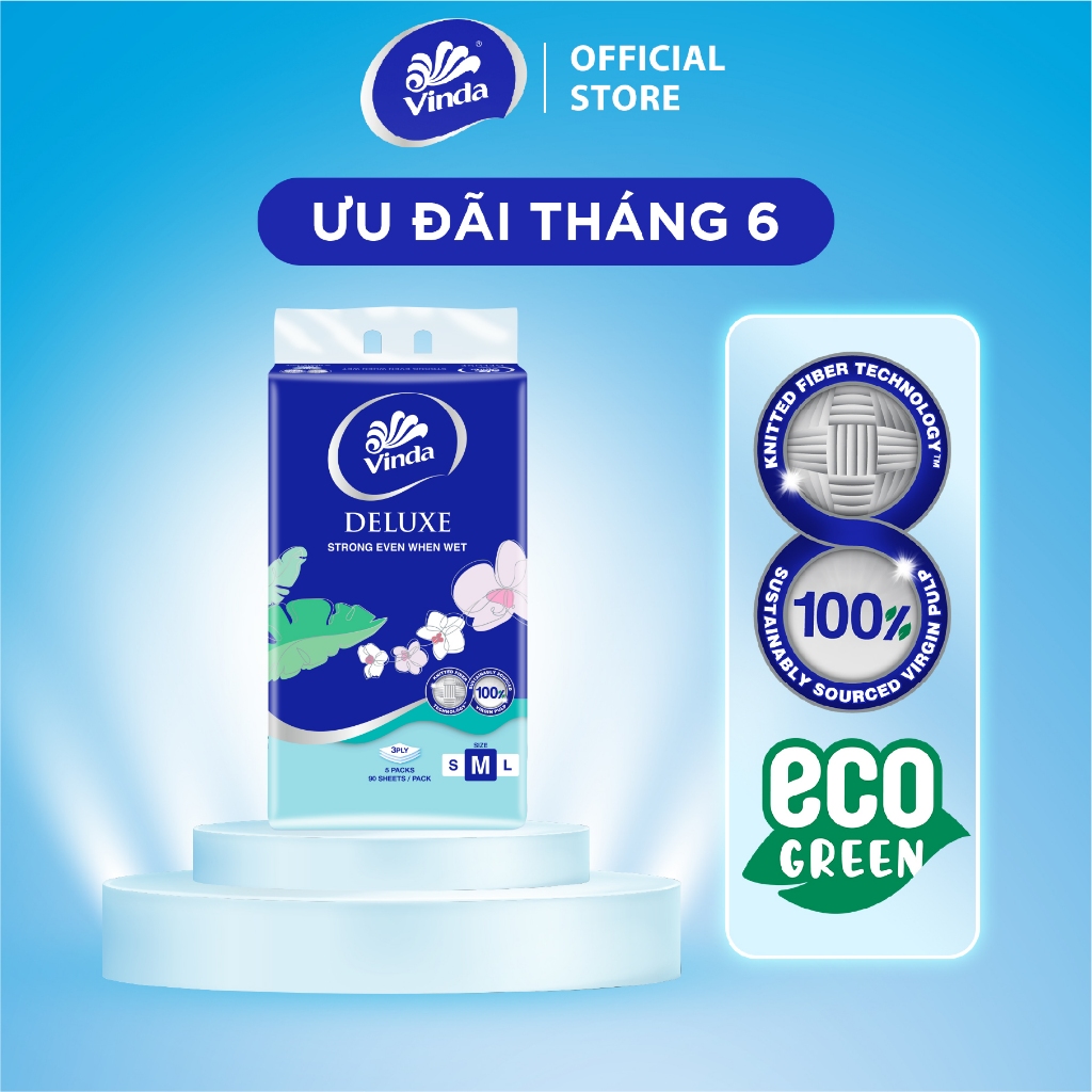 [MUA 2 LỐC KHĂN RÚT SIZE M TẶNG 3 GÓI SIZE S] Khăn giấy rút cao cấp Vinda Deluxe 3 lớp 90 tờ size M (5 Gói)