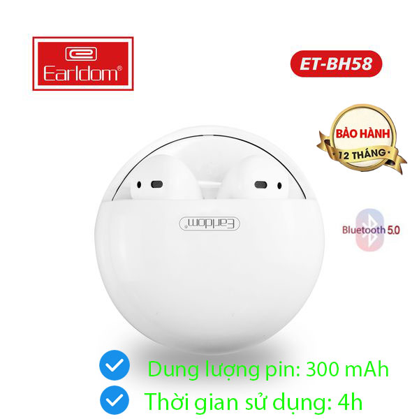 Tai nghe blutooth Earldom BH58, kết nối không dây, đàm thoại 1 lần chạm, nghe nhạc âm thanh đỉnh cao, dùng cho iPhone/ Samsung/ Oppo/ Xiaomi – Hàng chính hãng