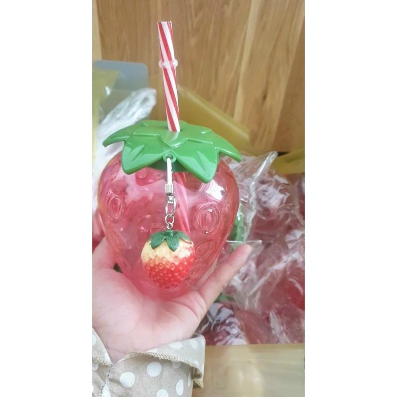 W&G Ly dâu tây có ống hút và đồ trang trí hình dâu tây, ly nhựa cao cấp xinh xắn—400-500ml