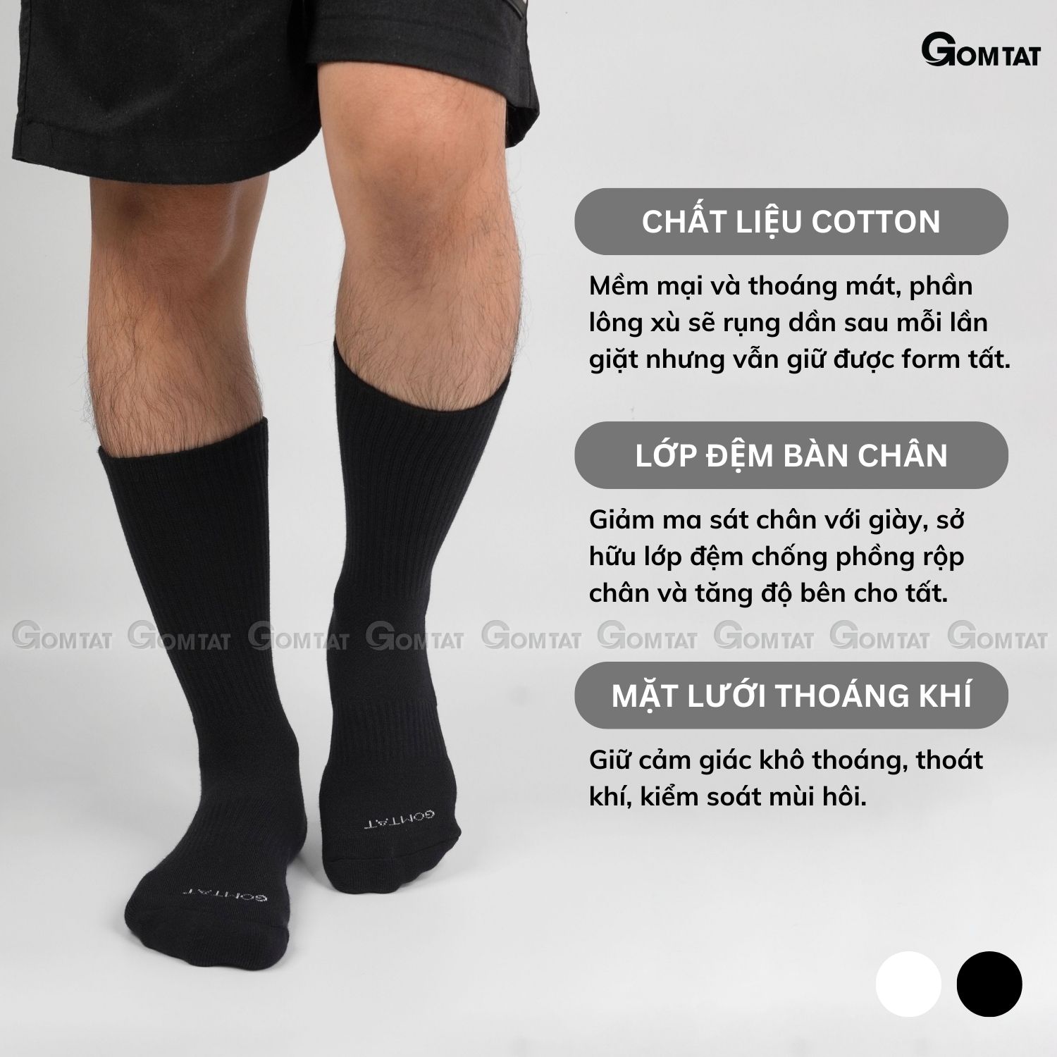 Combo 10 đôi tất nam nữ cao cổ GOMTAT, chất liệu cotton cao cấp, có đệm lót xù êm chân, giữ ấm - NGAN-STA-5009-CAO-CB10