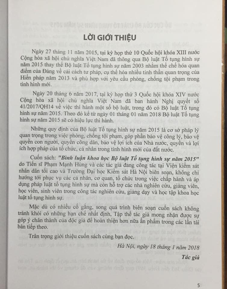 Bình luận Khoa học Bộ luật tố tụng hình sự 2015
