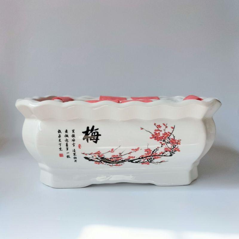 Chậu sứ trồng cây to hình chữ nhật, chậu trồng các cây nội thất, cây văn phòng đẹp, gốm sứ Bát Tràng đẹp