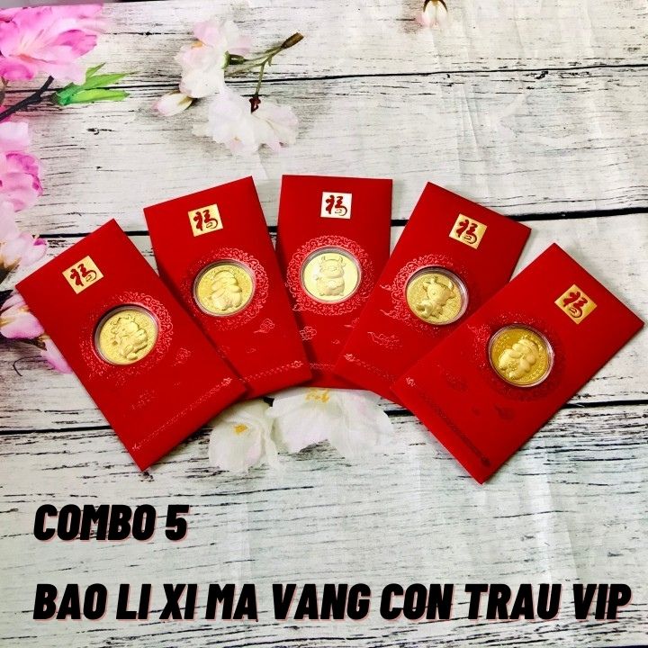 Combo 5 bao lì xì con Trâu Vip, có 4 mẫu (giao mẫu ngẫu nhiên), dùng treo trong nhà, cây hoa mai, làm quà biếu, tặng Tết, đựng tiền lì xì, mừng tuổi, sang trọng, mang lại may mắn - TMT Collection - SP005148