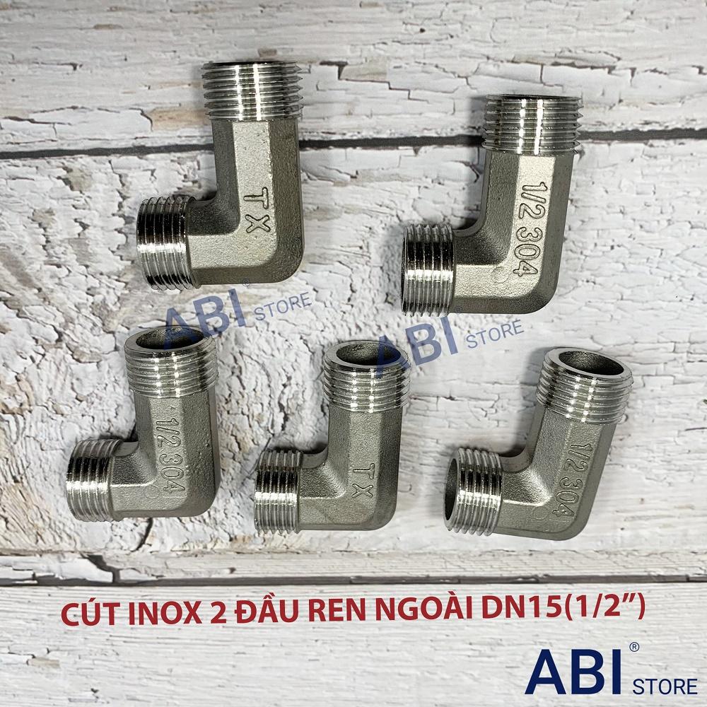 Cút 2 đầu ren ngoài dn15(1/2''), cút góc inox 21 loại đẹp