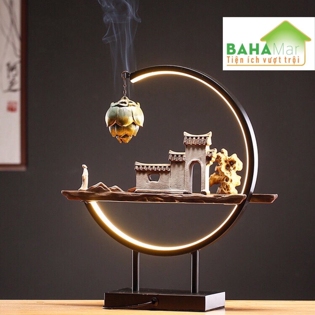 ĐÈN LED ĐỐT HƯƠNG TRẦM TREO NGƯỢC TẠO DÒNG CHẢY THÁC KHÓI HUYỀN ẢO "BAHAMAR" đốt nụ trầm tạo không khí trong lành, tâm trạng tĩnh tại, làm giảm bớt lo lắng, v. v...