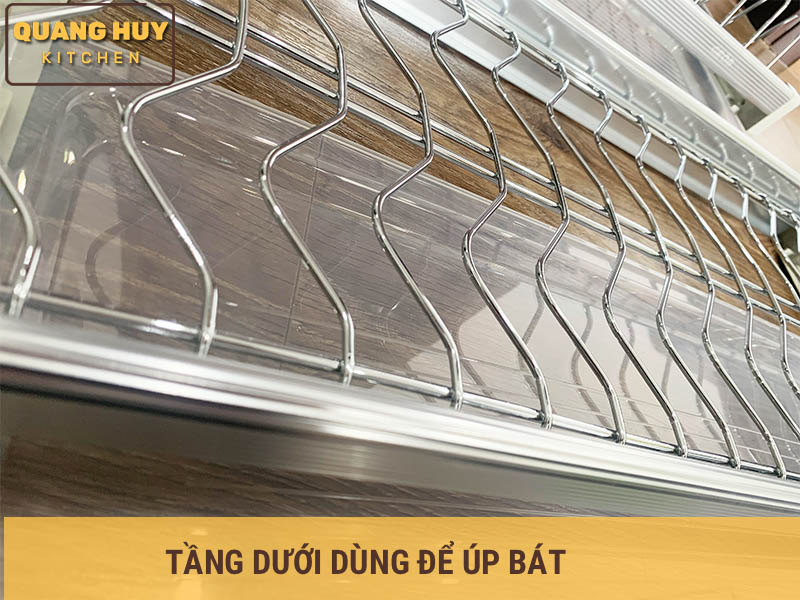 Giá úp bát 2 tầng cố định inox bóng cho tủ bếp trên