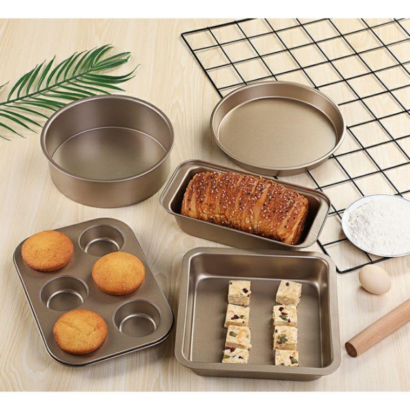 Khay nướng bánh mì - Set 5 khuôn nướng bánh bông lan, bánh cupcake, pizza bằng thép carbon- T2K Shop