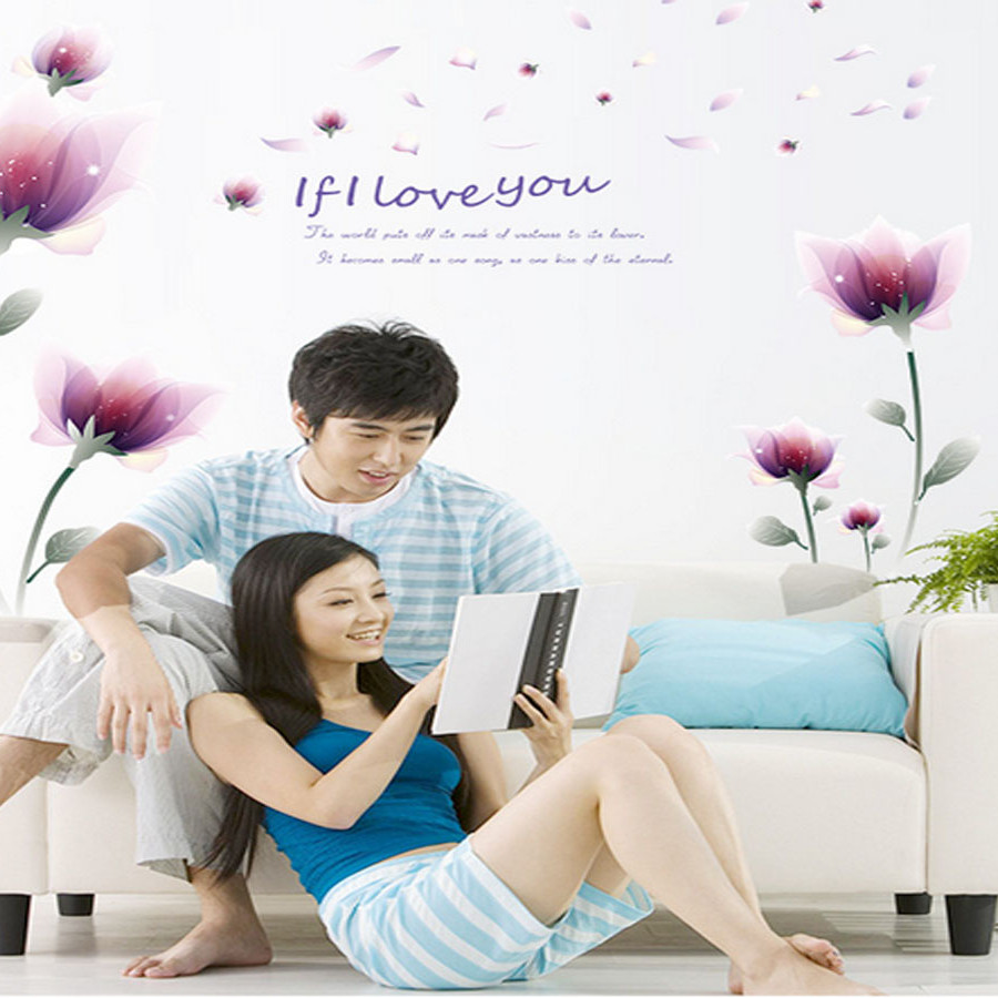 Decal dán tường hoa pha lê tím sk9027